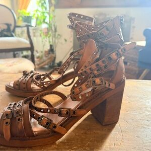 Studded Tan Leather Heels
